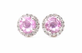 PAIR OF 9CT WHITE GOLD PINK SAPPHIRE & DIAMOND EARRINGS