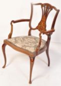 EDWARDIAN MAHOGANY AND MARQUETRY INLAID ARMCHAIR