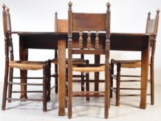 FOUR EARY 20TH CENTURY OAK DINING CHAIRS & TABLE