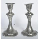 PAIR OF BARONIAL PEWTER ARTS AND CRAFTS CANDLESTICKS