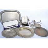 COLLECTION OF SILVER PLATE - FISH SET - TRAYS - FLATWARE