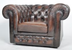 BROWN LEATHER BUTTON BACKED CHESTERFIELD CLUB ARMCHAIR