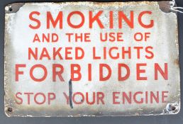 RETRO WARNING ENAMEL SIGN FOR SMOKING AND NAKED LIGHT