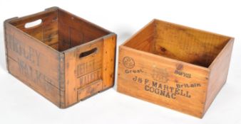 WOODEN SHIPPING CRATES STAMPED COGNAC AND TETLEY