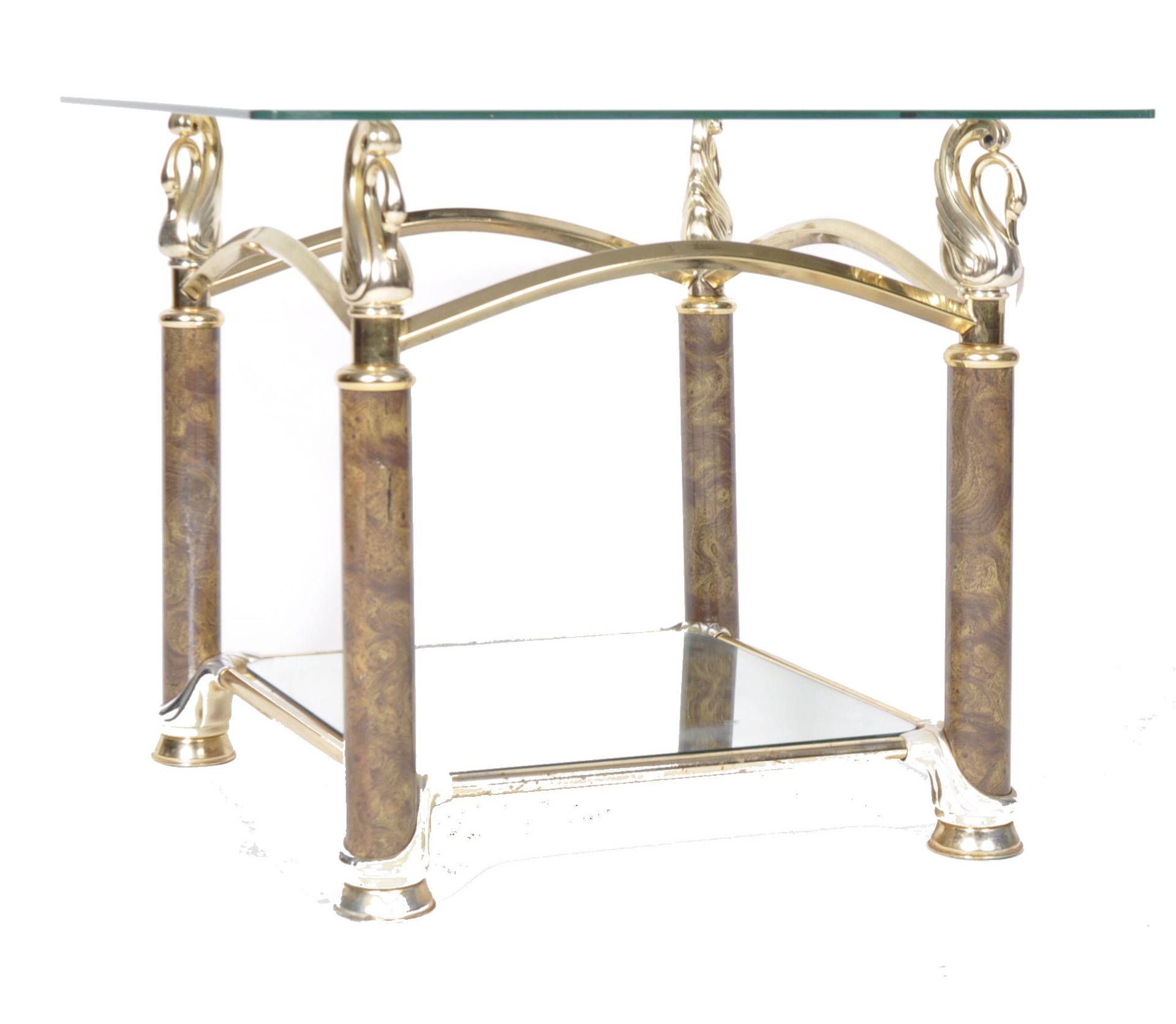 HOLLYWOOD REGENCY BRASS & GLASS SWAN COFFEE TABLE