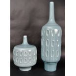 TWO LARGE CONTEMPORARY SCANDI BLUE CERAMIC VASES