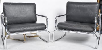 MATCHING PAIR OF 1970's CHROME AND LEATHER LOUNGE CHIARS
