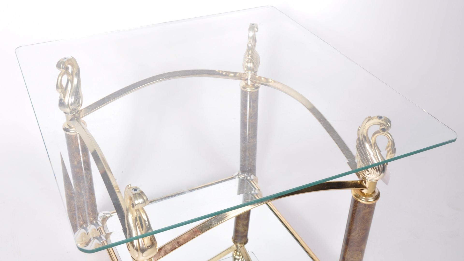 HOLLYWOOD REGENCY BRASS & GLASS SWAN COFFEE TABLE - Image 6 of 6