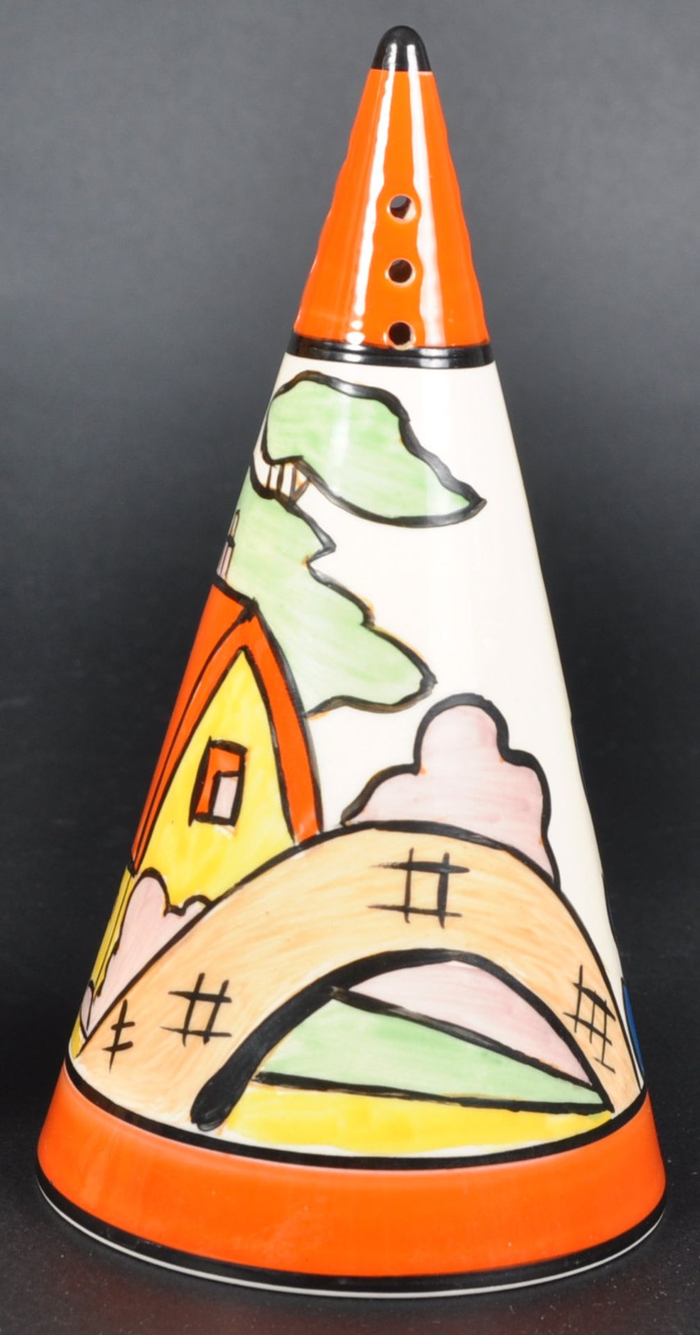 CLARICE CLIFF ORANGE ROOF COTTAGE SUGAR SIFTER - Image 3 of 6