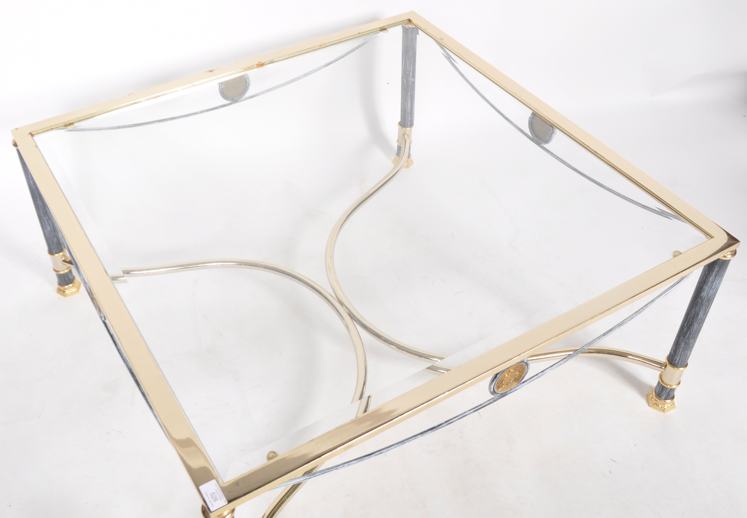 HOLLYWOOD REGENCY NEOCLASSICAL GLASS & BRASS TABLE - Image 3 of 6