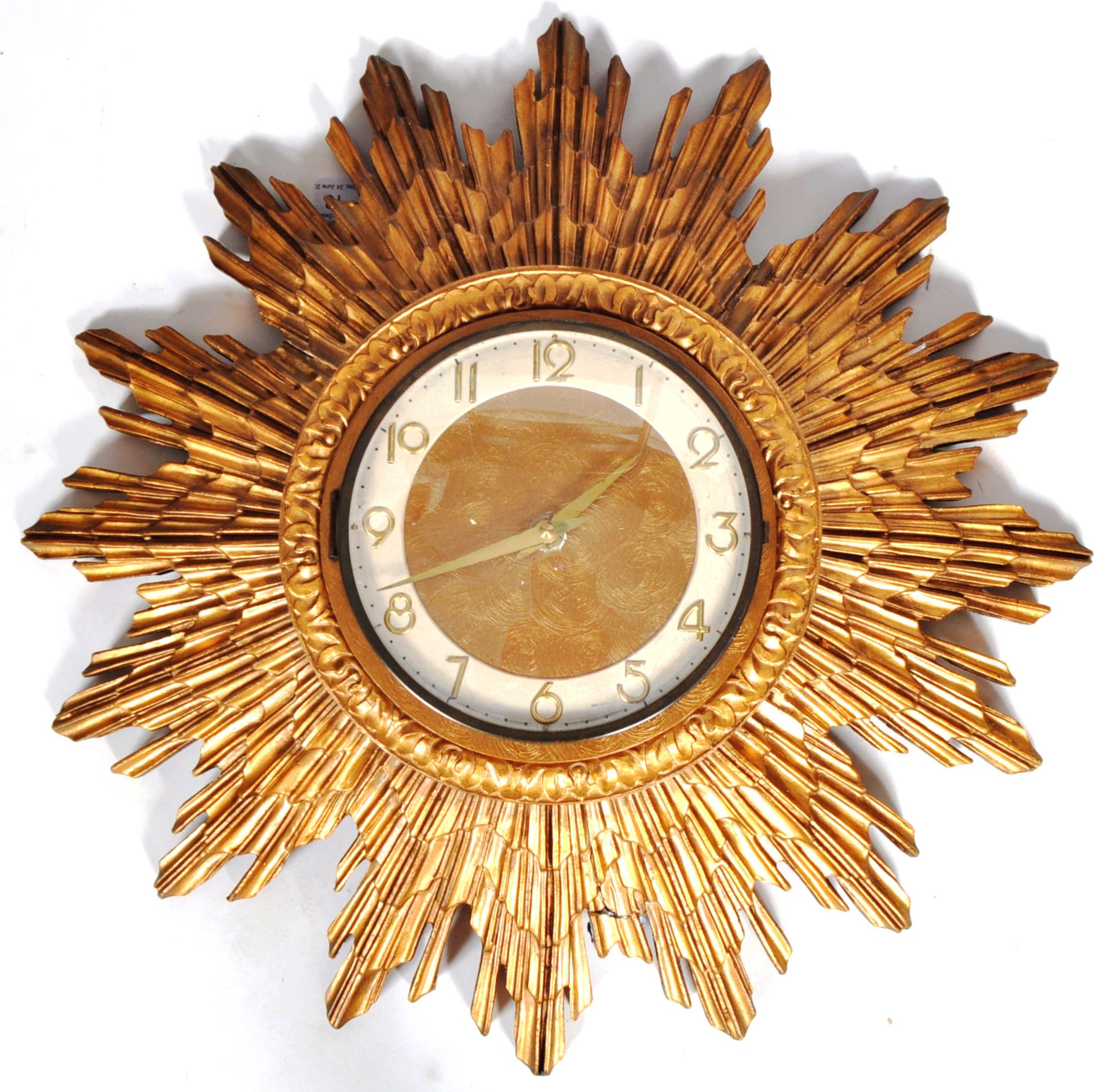 VINTAGE 20TH CENTURY ART DECO INFLUENCED SUNBURST CLOCK