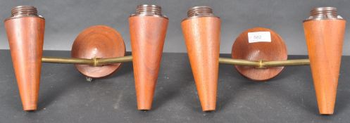 MATCHING PAIR OF MID CENTURY TEAK DOUBLE ARM WALL SCONCES