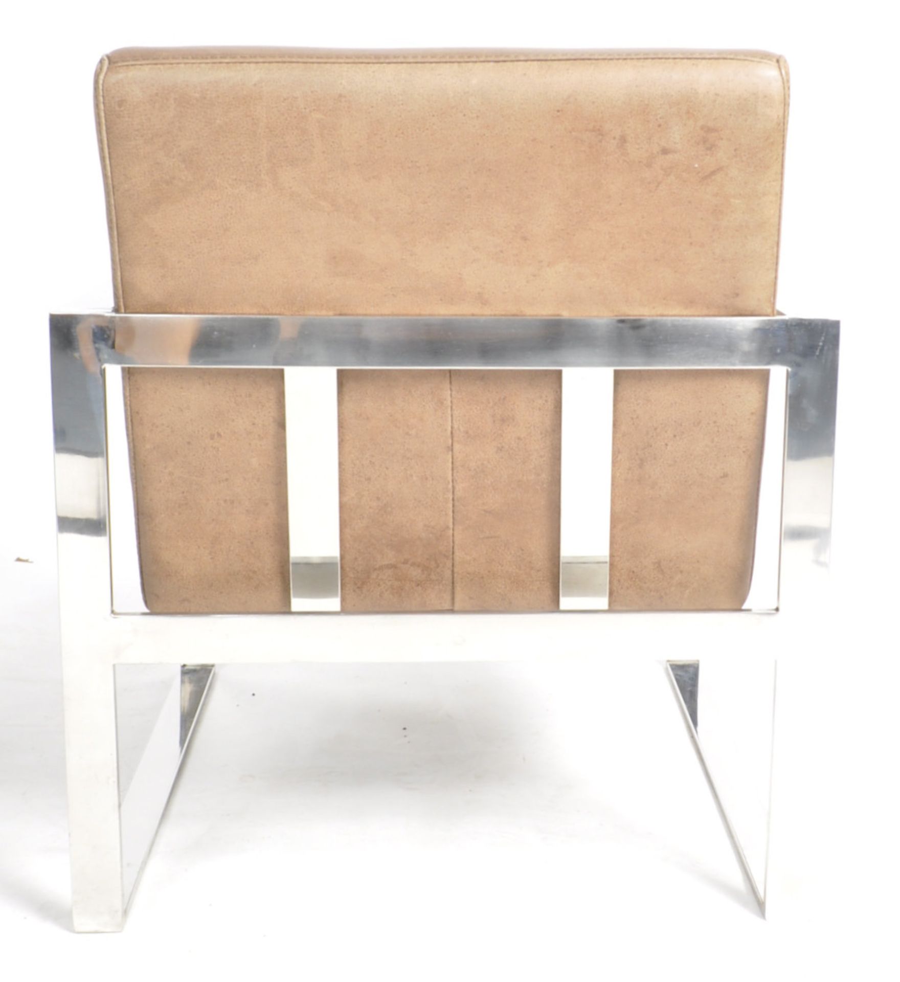 CONTEMPORARY CHROME AND BROWN LEATHER EASY CHAIR - Image 4 of 4