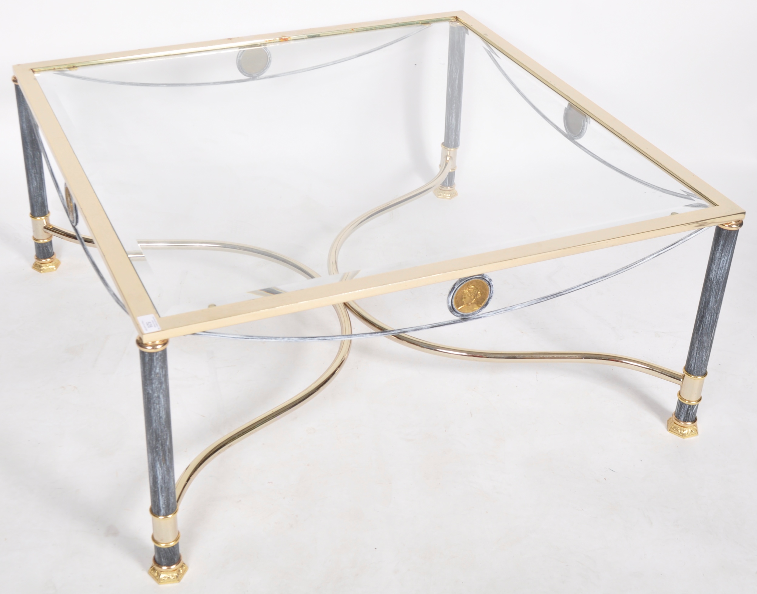 HOLLYWOOD REGENCY NEOCLASSICAL GLASS & BRASS TABLE - Image 2 of 6