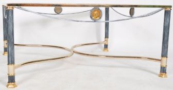 HOLLYWOOD REGENCY NEOCLASSICAL GLASS & BRASS TABLE