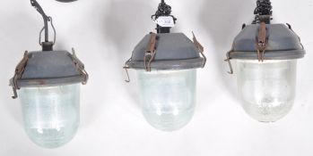 MATCHING SET OF THREE INDUSTRIAL HANGING CEILING LIGHTS