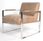 CONTEMPORARY CHROME AND BROWN LEATHER EASY CHAIR