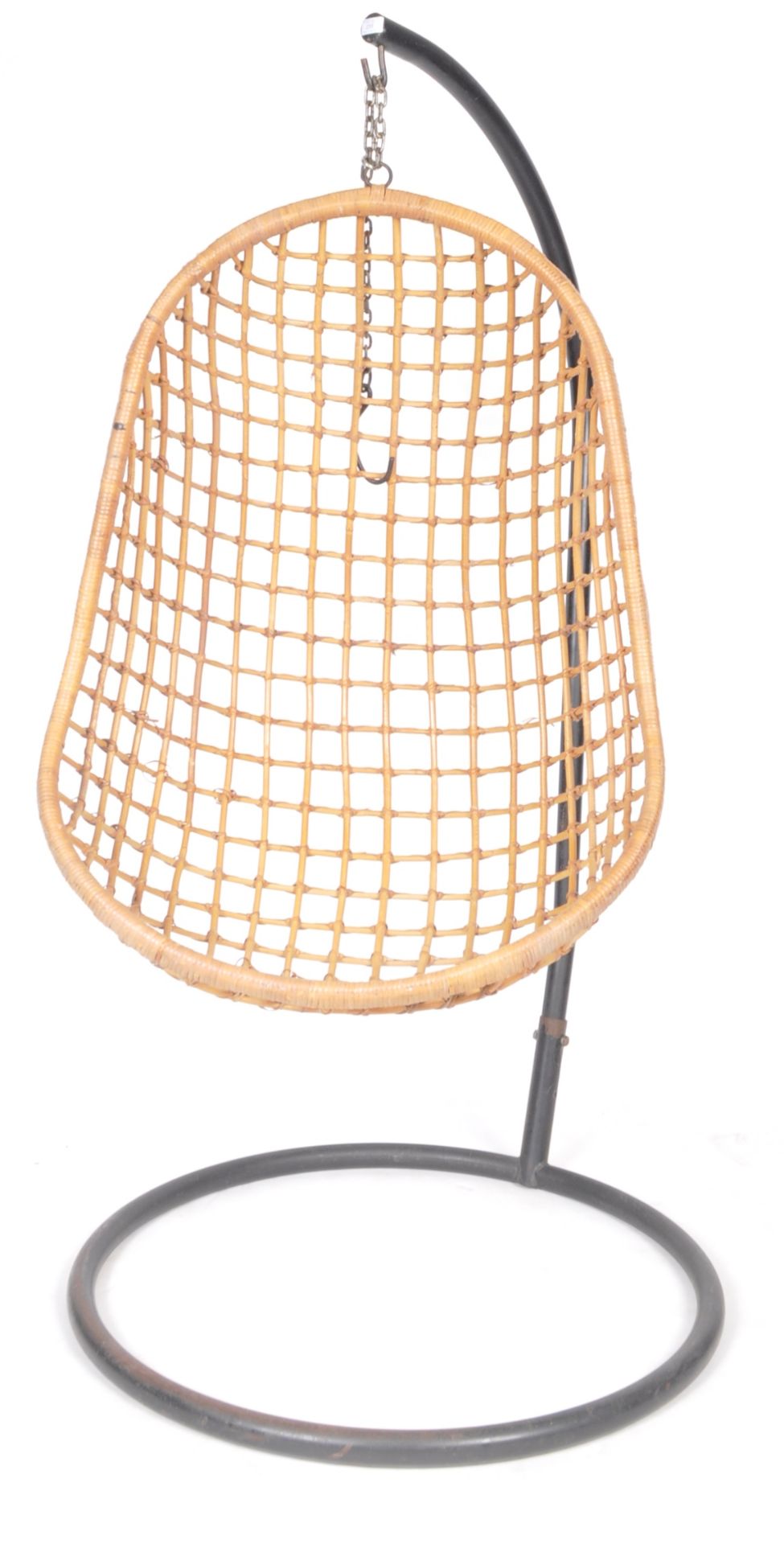 LATE 20TH CENTURY HANGING WICKER EGG CHAIR AND STAND