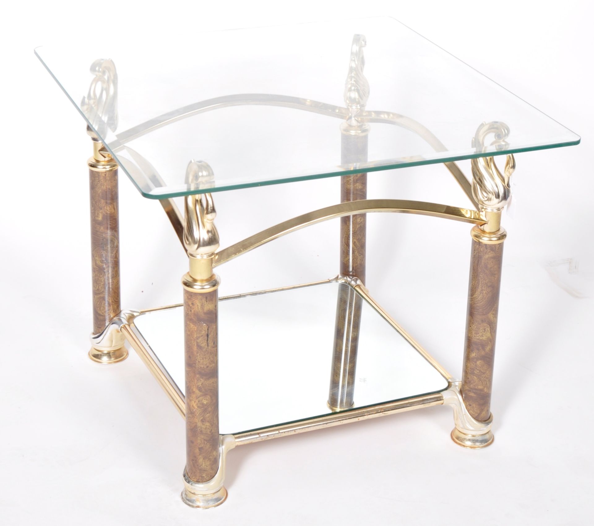 HOLLYWOOD REGENCY BRASS & GLASS SWAN COFFEE TABLE - Image 2 of 6