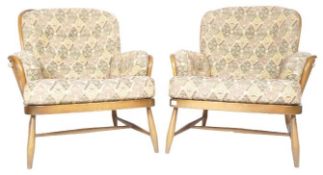 ERCOL - PAIR OF JUBILEE BEECH AND ELM ARMCHAIRS