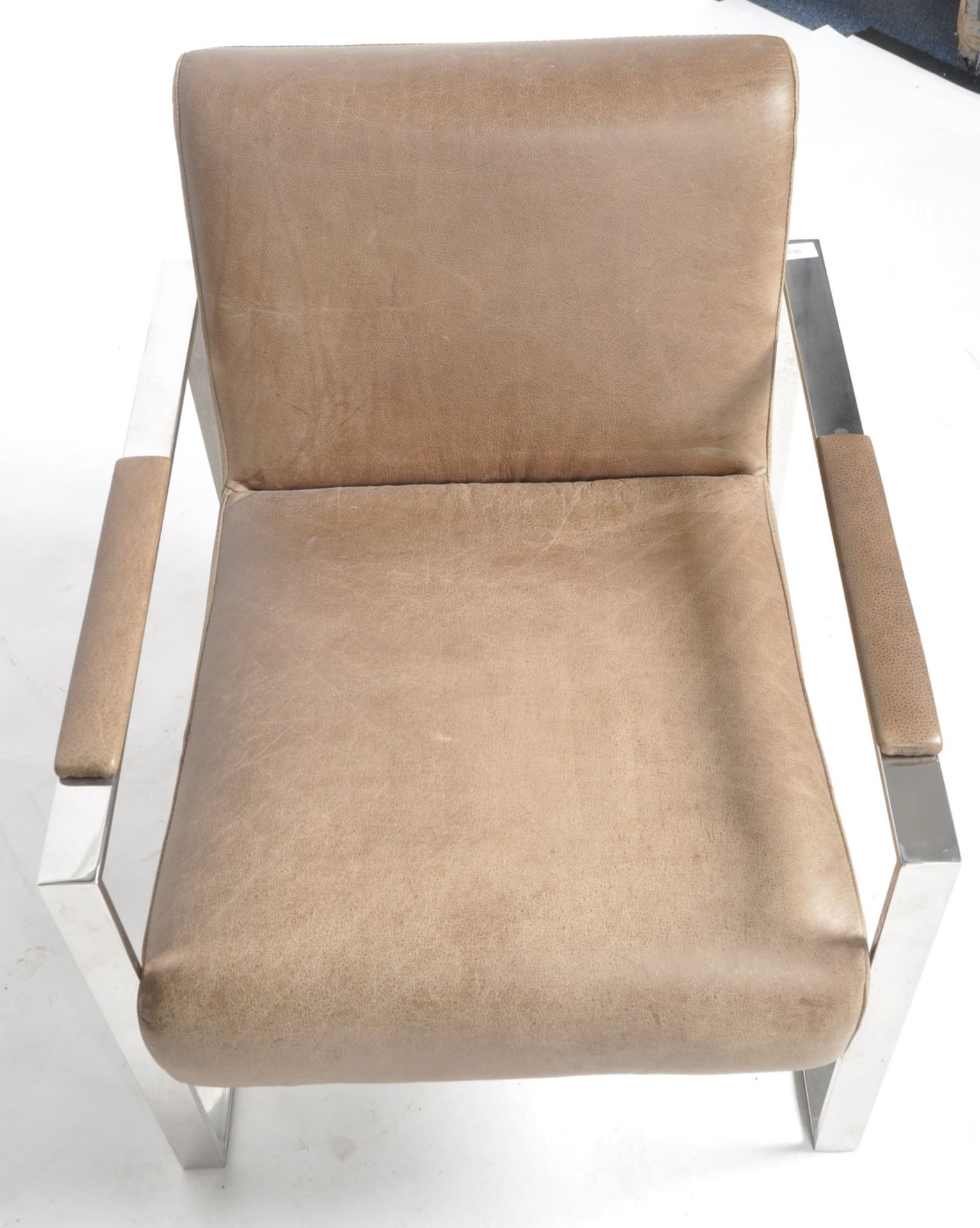 CONTEMPORARY CHROME AND BROWN LEATHER EASY CHAIR - Image 2 of 4