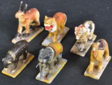 19TH CENTURY INDIAN CARVED WOOD HAND PAINTED ANIMALS