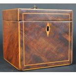 18TH CENTURY GEORGE III MAHOGANY CUBE TEA CADDY