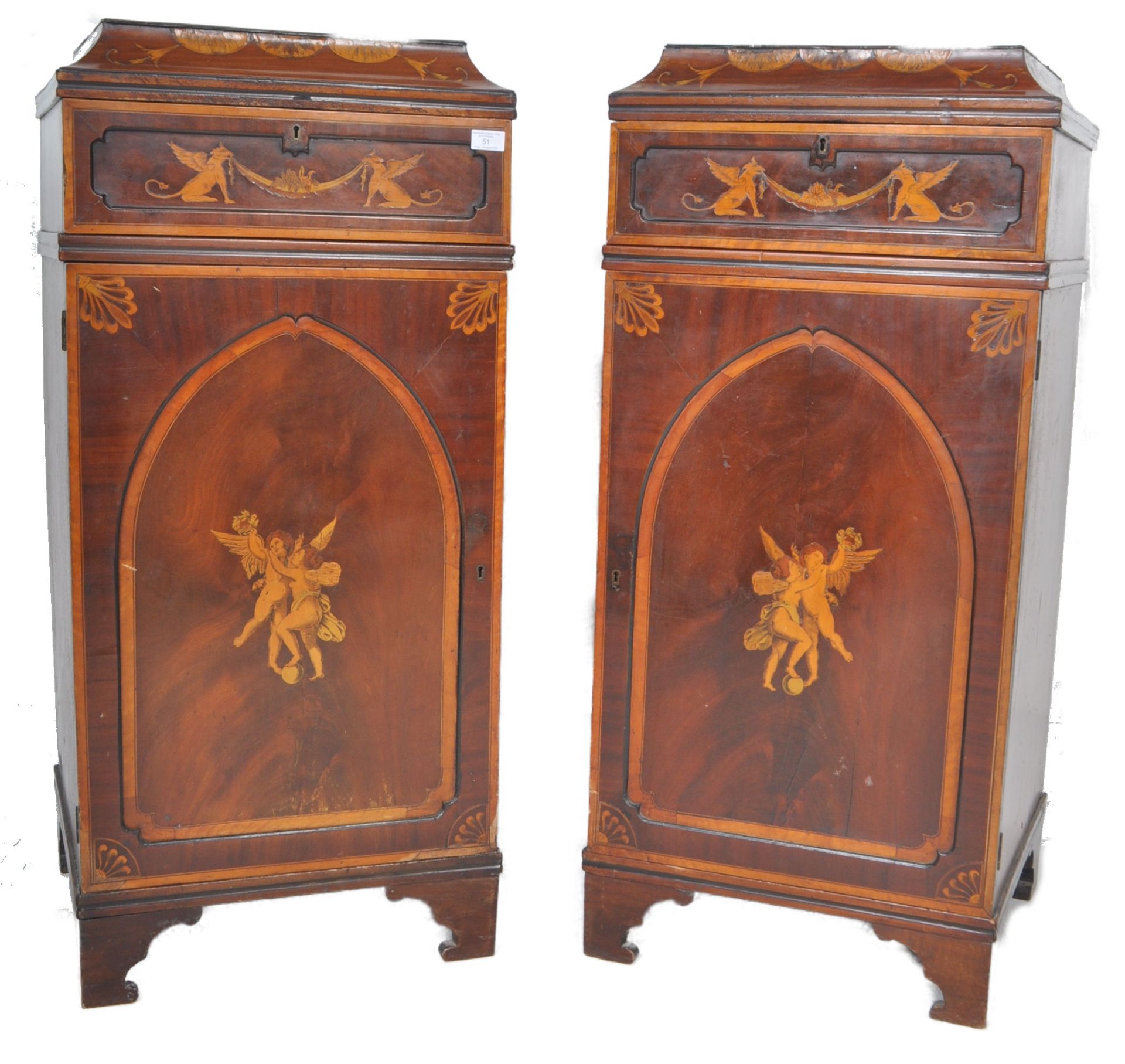 PAIR OF 19TH CENTURY MAHOGANY INLAID PEDESTAL CABINETS