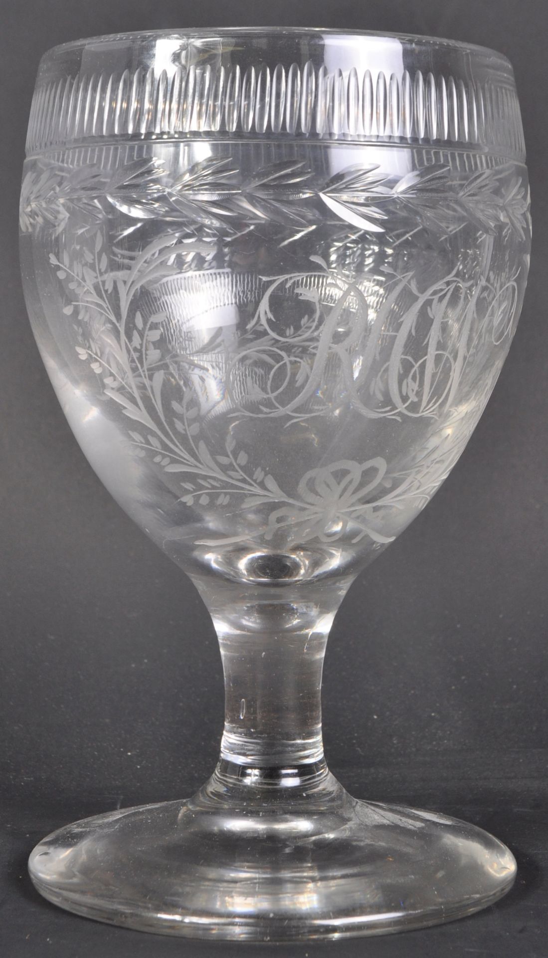 LARGE EARLY 19TH CENTURY ENGRAVED WINE DRINKING GOBLET