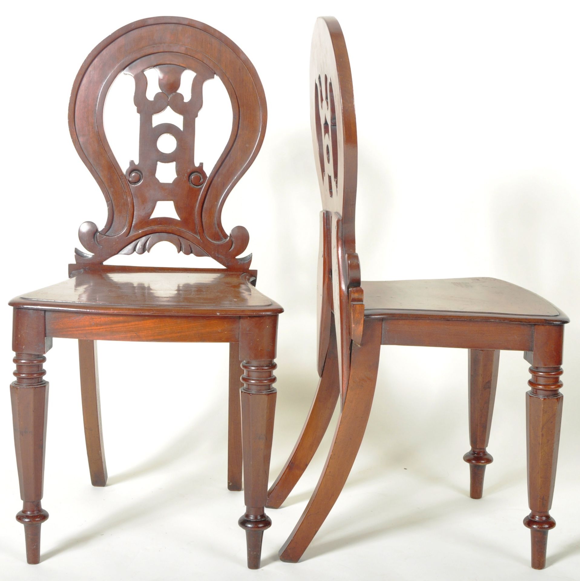 MATCHING PAIR OF VICTORIAN MAHOGANY CARVED HALL CHAIRS - Image 7 of 9