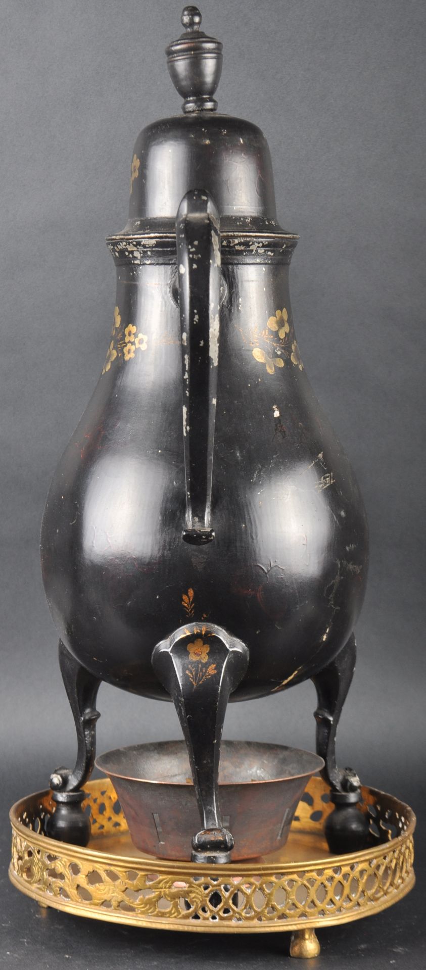 19TH CENTURY BLACK LACQUERED COFFEE POT ON STAND - Image 4 of 10