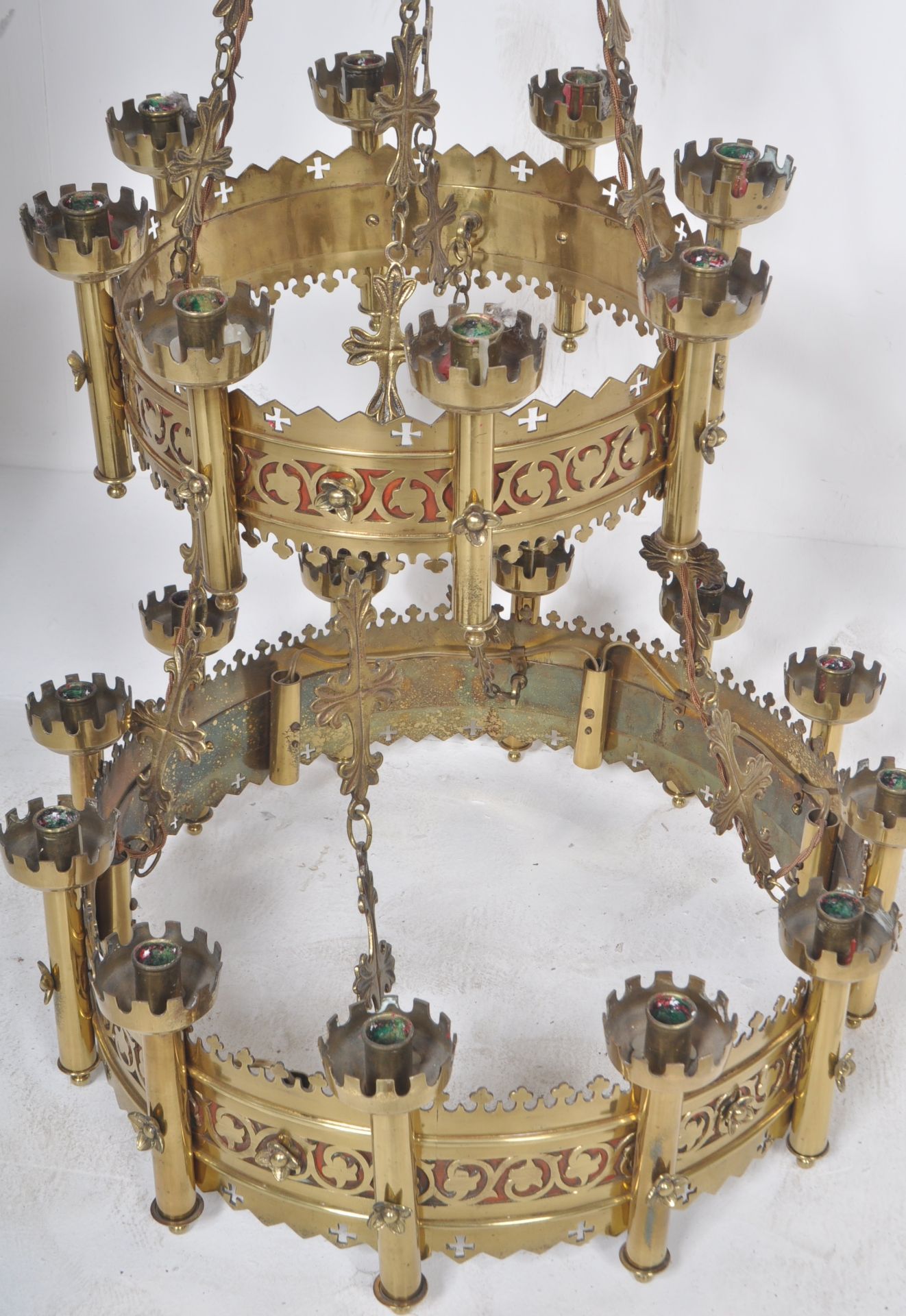 19TH CENTURY GOTHIC BRASS WORKED CHANDELIER - Image 6 of 7