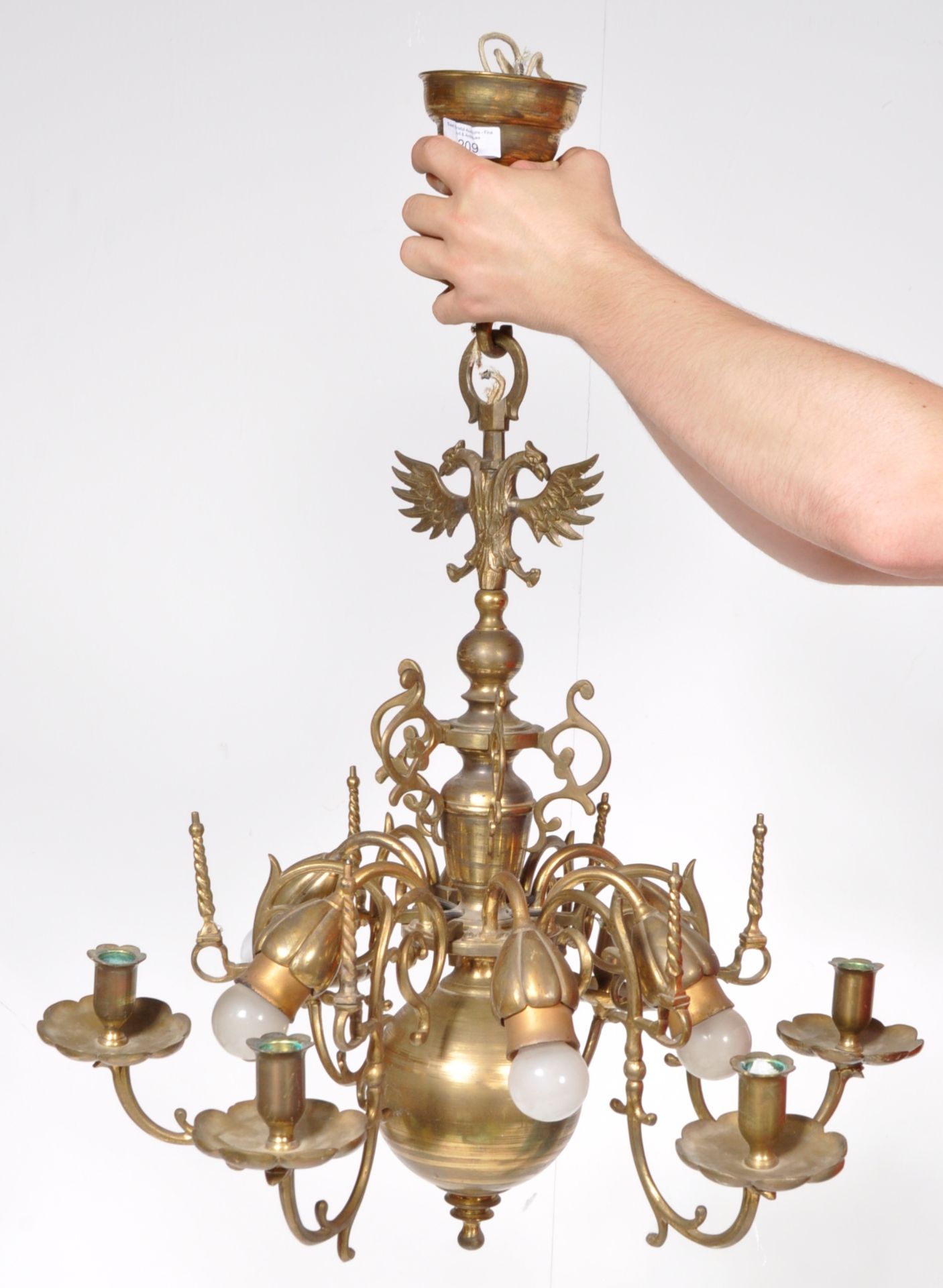 EARLY 20TH CENTURY BRONZE CHANDELIER - Image 2 of 6