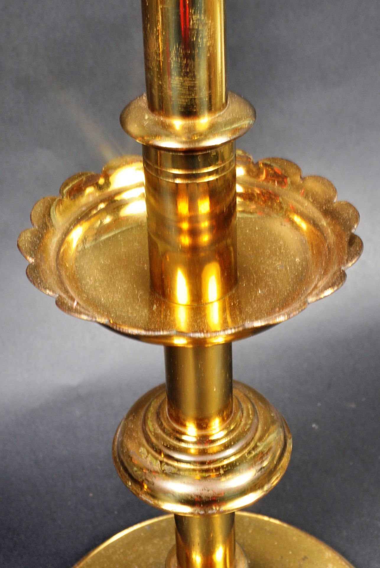 PAIR OF MID 19TH CENTURY GOTHIC BRASS ARTICULATED CANDLESTICKS - Image 4 of 6