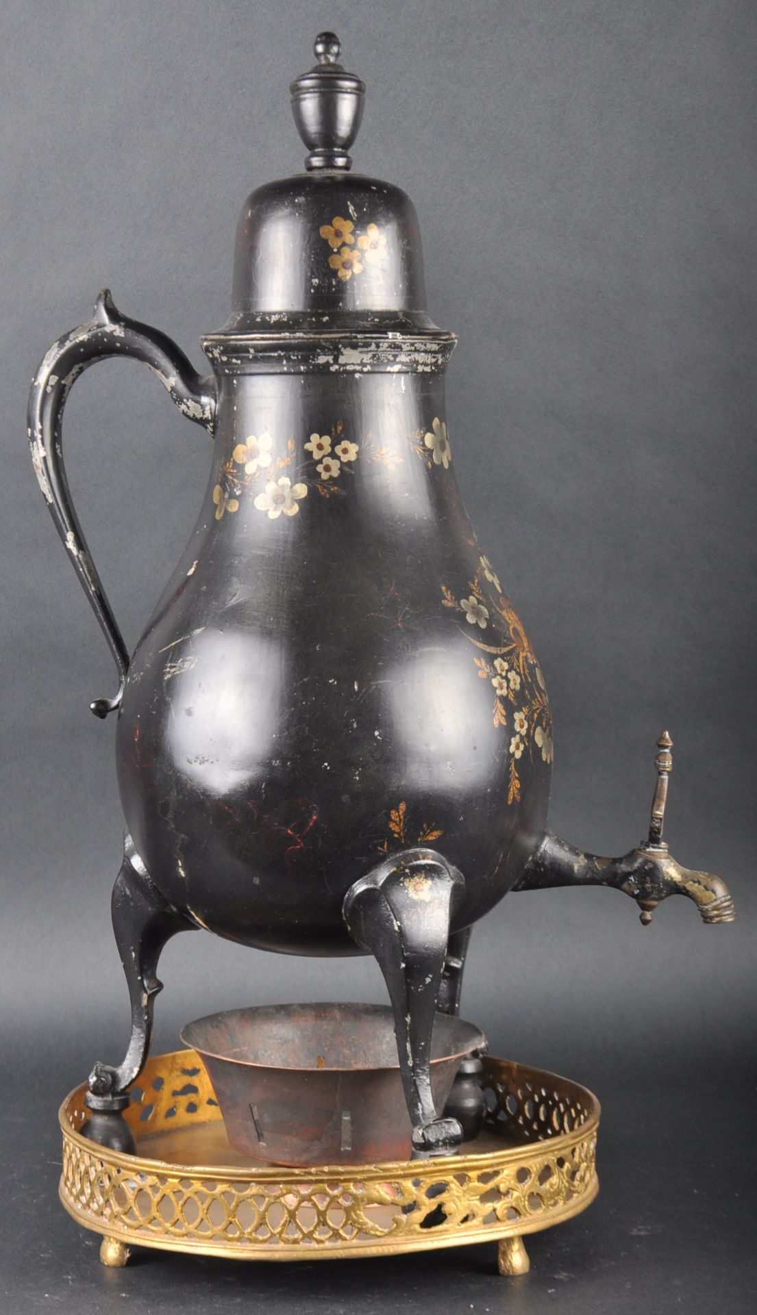 19TH CENTURY BLACK LACQUERED COFFEE POT ON STAND - Image 3 of 10