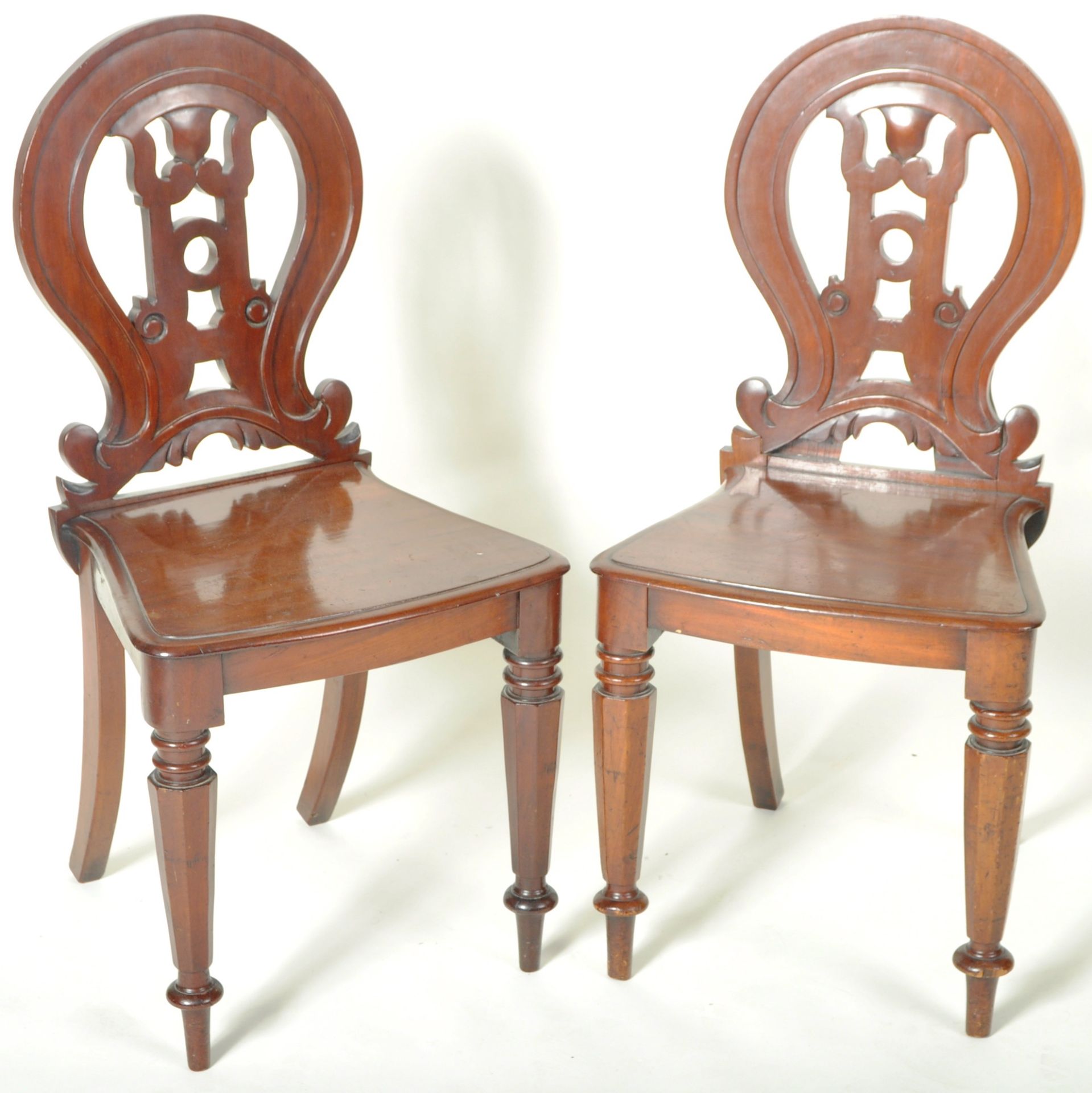 MATCHING PAIR OF VICTORIAN MAHOGANY CARVED HALL CHAIRS - Image 2 of 9