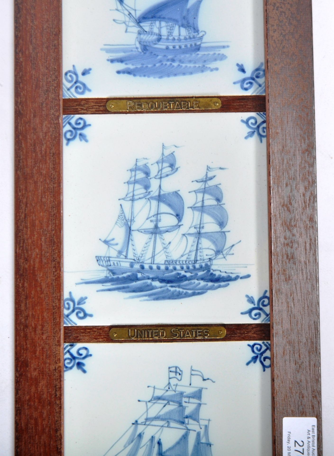 SET OF FIVE 19TH CENTURY DELFT SHIP TILES IN FRAME - Bild 5 aus 6