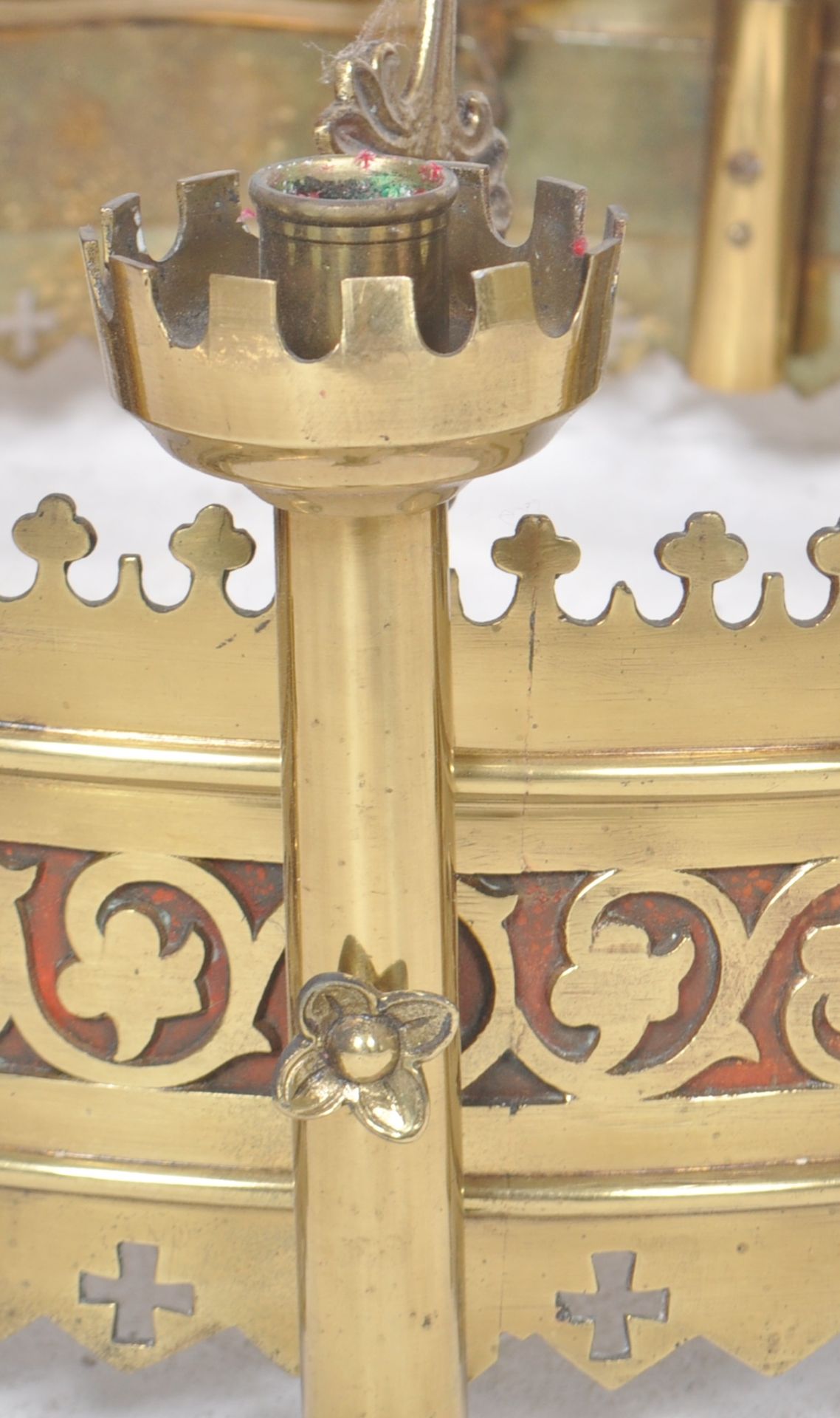 19TH CENTURY GOTHIC BRASS WORKED CHANDELIER - Image 3 of 7