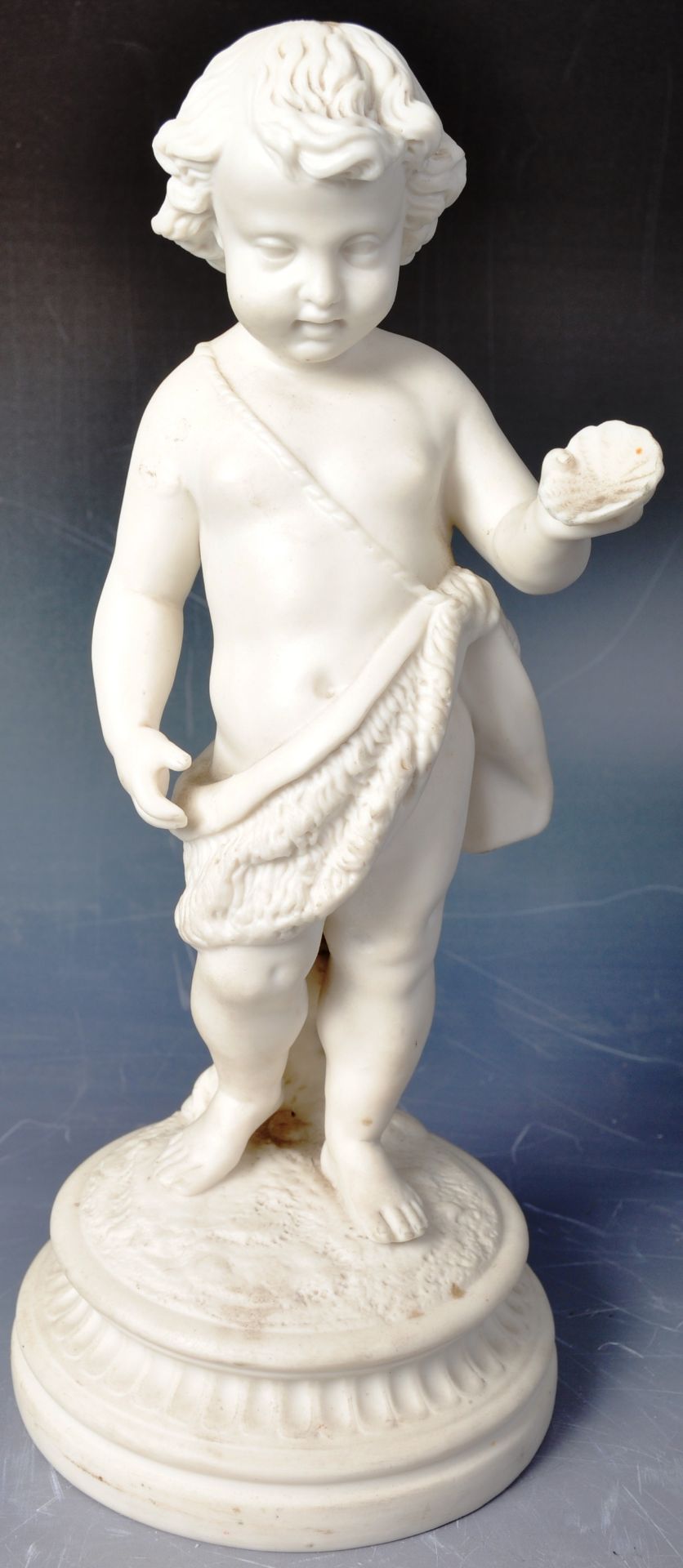 LARGE 19TH CENTURY BISCUIT PORCELAIN CHERUB FIGURINE