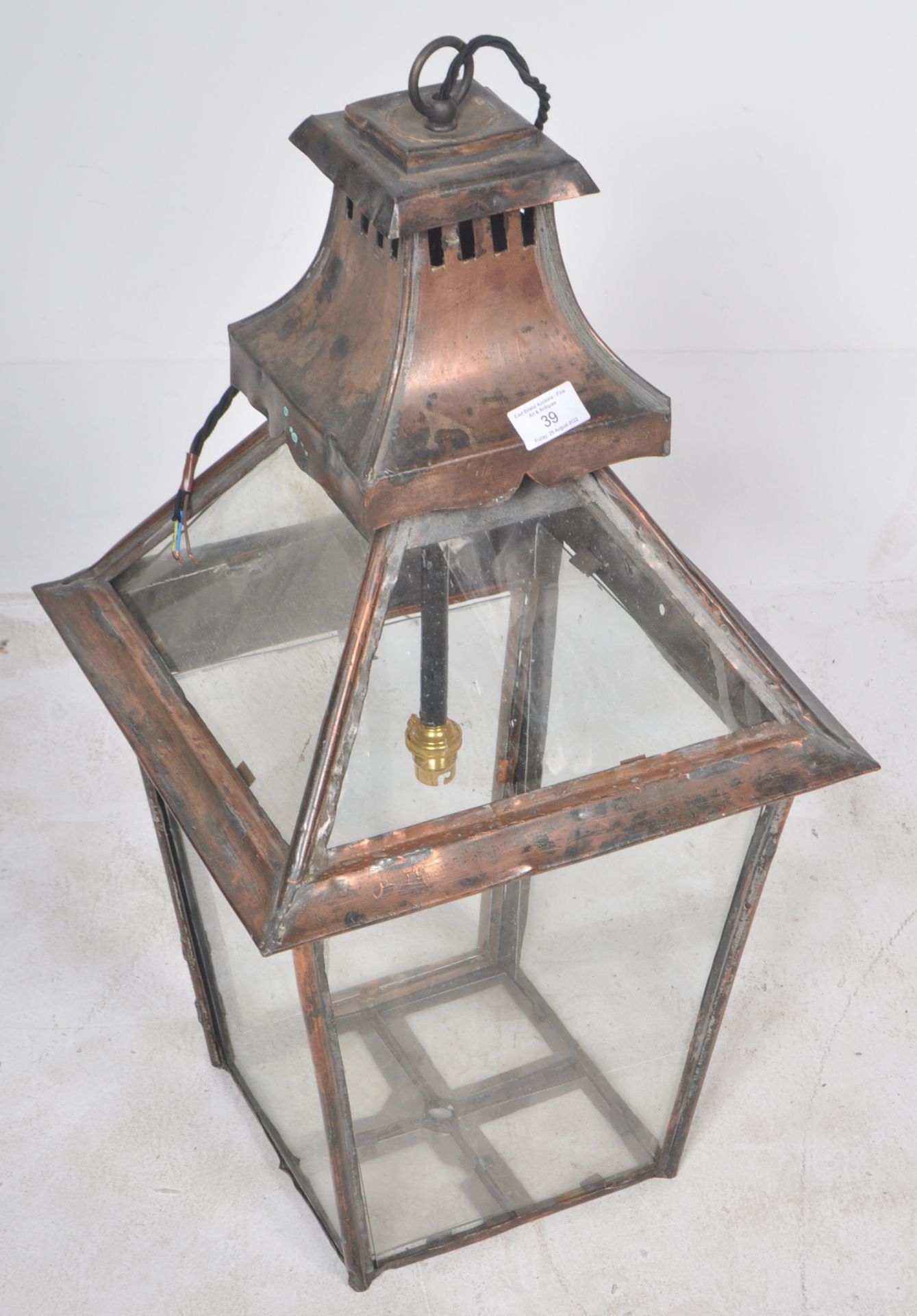 EARLY 20TH CENTURY COPPER ELECTRIC PORCH LANTERN - Image 2 of 10