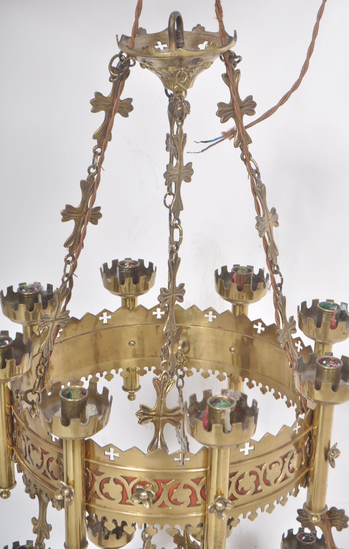 19TH CENTURY GOTHIC BRASS WORKED CHANDELIER - Image 5 of 7
