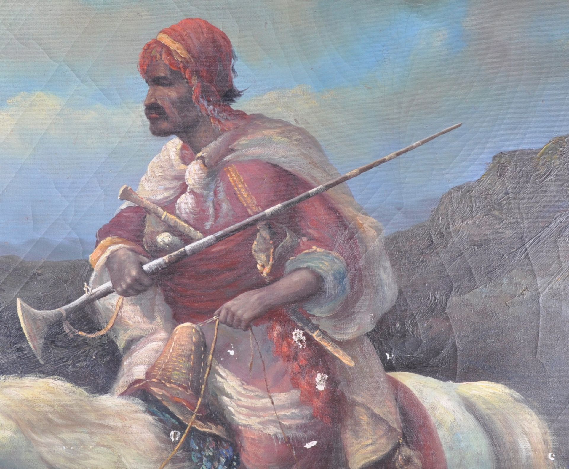 19TH CENTURY OIL ON CANVAS PAINTING OF EASTERN WARRIOR - Bild 3 aus 5