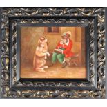 20TH CENTURY OIL ON BOARD NAIVE PAINTING OF A DOG AND MONKEY