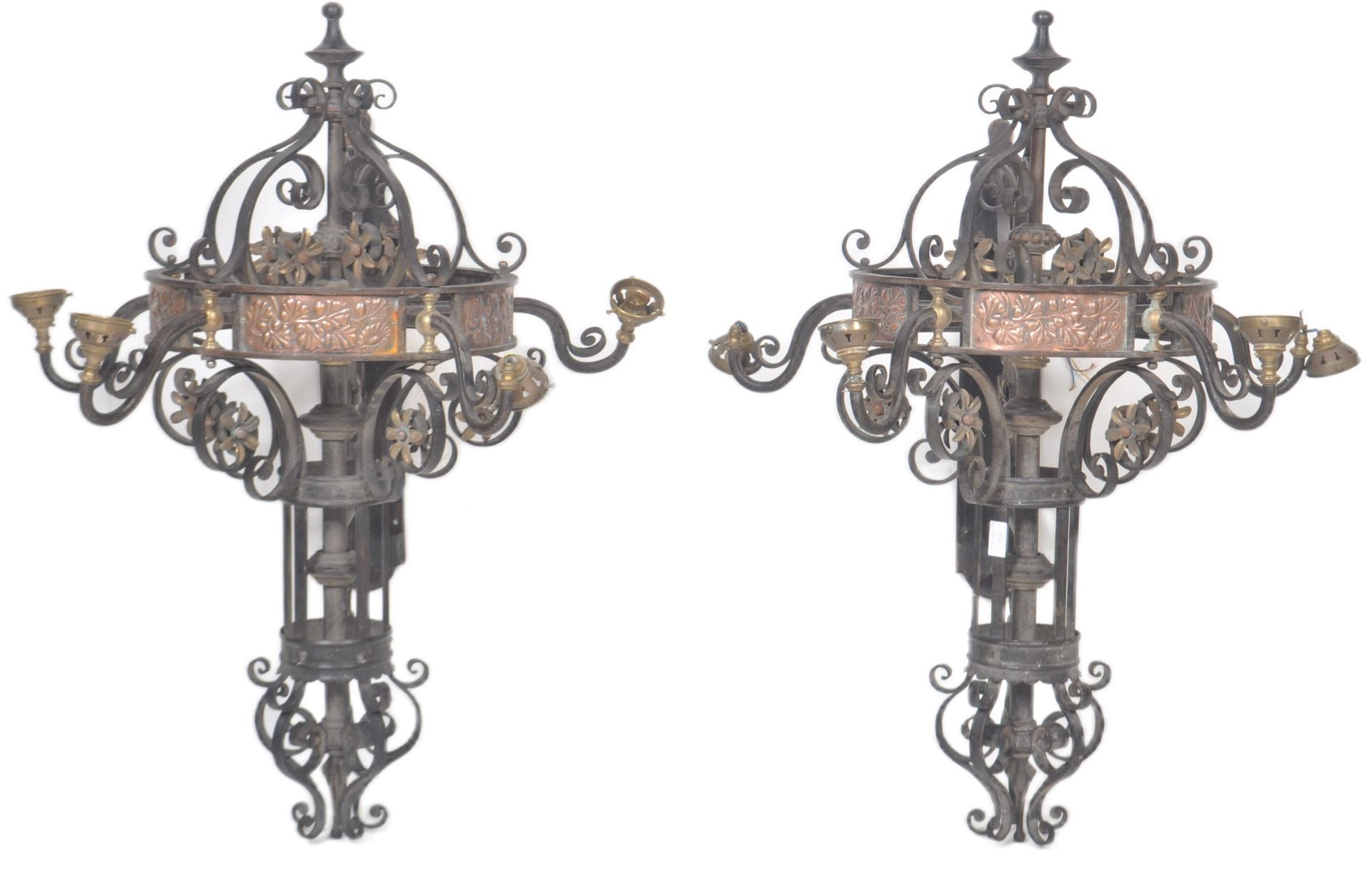 SET OF FOUR LARGE GOTHIC ARTS & CRAFTS WALL LIGHTS