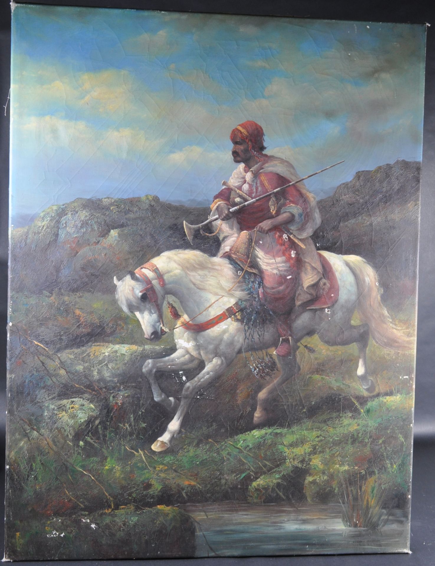 19TH CENTURY OIL ON CANVAS PAINTING OF EASTERN WARRIOR - Bild 2 aus 5