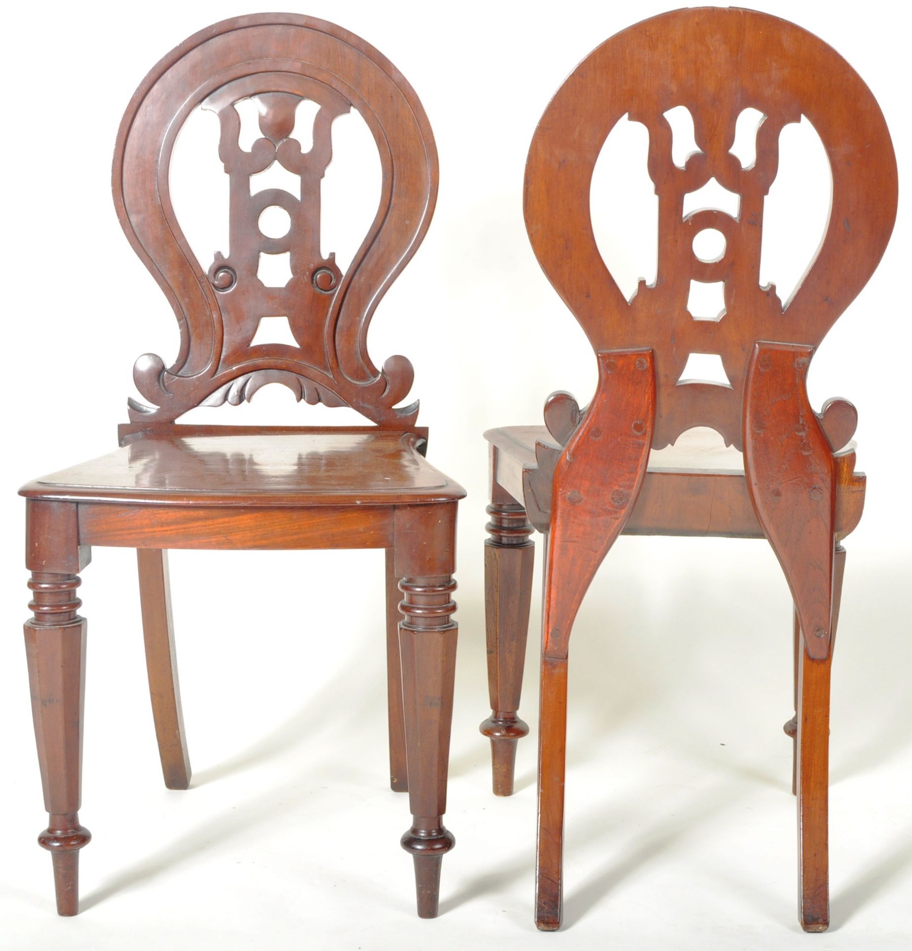 MATCHING PAIR OF VICTORIAN MAHOGANY CARVED HALL CHAIRS - Image 8 of 9