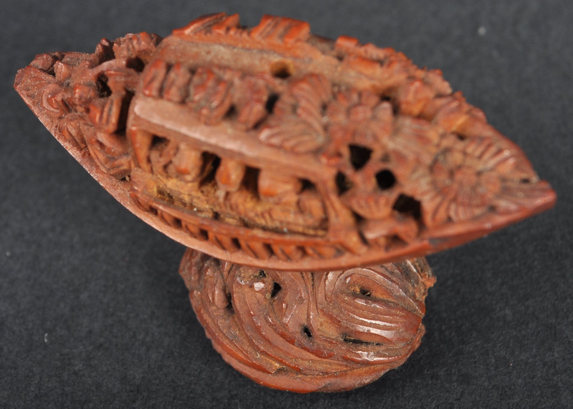 TWO 19TH CENTURY CHINESE HAND CARVED HEDIAO NUTS - Image 4 of 9