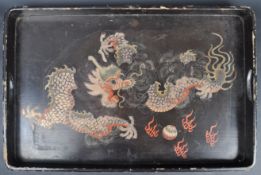 19TH CENTURY CHINESE BLACK LACQUER DRAGON TRAY