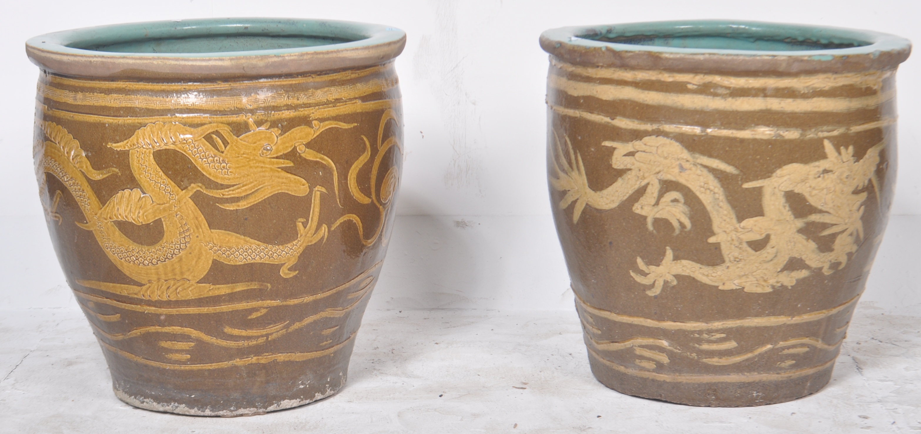 LARGE PAIR OF CHINESE 100 YEAR EGG POTS