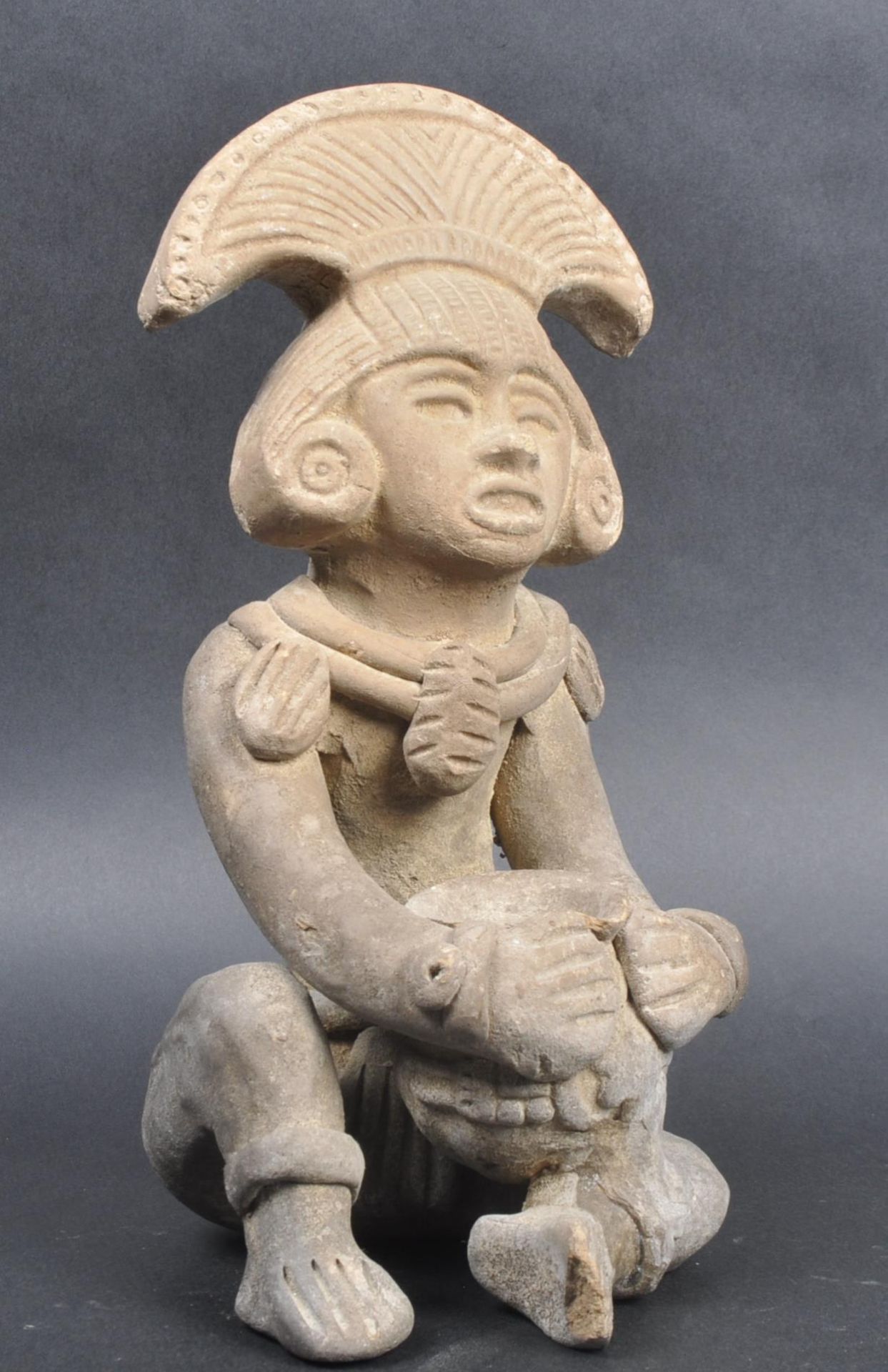 PRE COLUMBIAN AZTEC FIGURE WITH POT